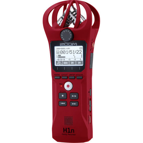 Grabadora portátil Zoom H1n de 2 entradas/2 pistas con micrófono X/Y integrado (rojo)